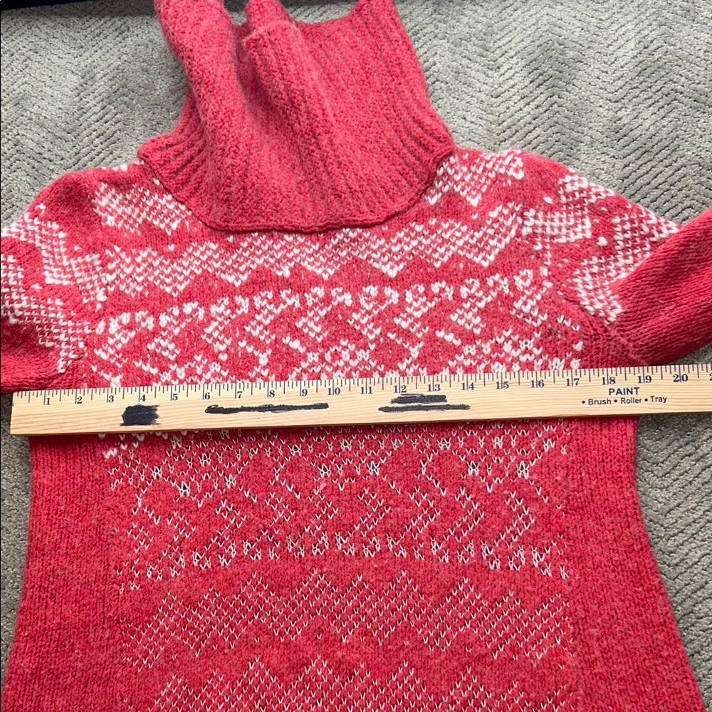 Free People Red Fair Isle Cowl Neck Sweater Women’s M Wool Blend Winter - Picture 10 of 11